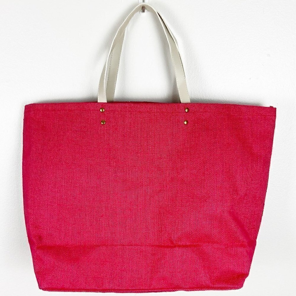 MUD PIE | Dazzle Jute Red Hot Pink Sequin Stripe Large Tote Bag - Picture 2 of 9
